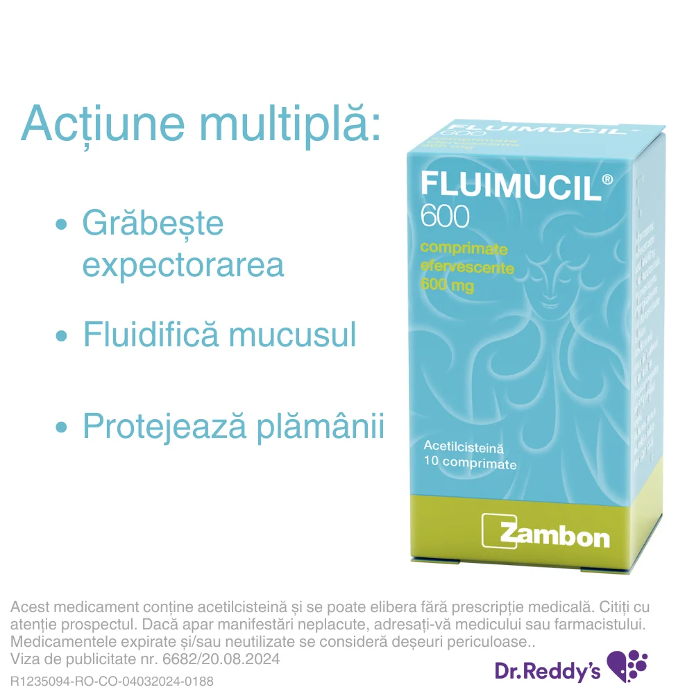 Fluimucil 600 mg, 10 comprimate efervescente, Zambon 