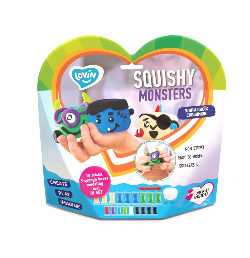 Set creatie argila usoara pentru modelaj 18 culori Air Clay Lovin Squishy Monsters, 1 bucata, Oktoclay