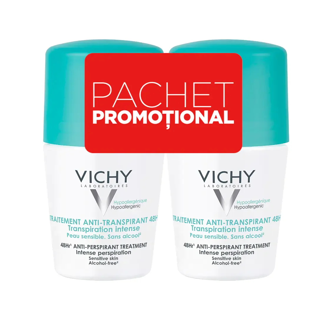 Pachet Deodorant roll-on antiperspirant cu parfum 48h 1+1 Gratuit, 50ml, Vichy