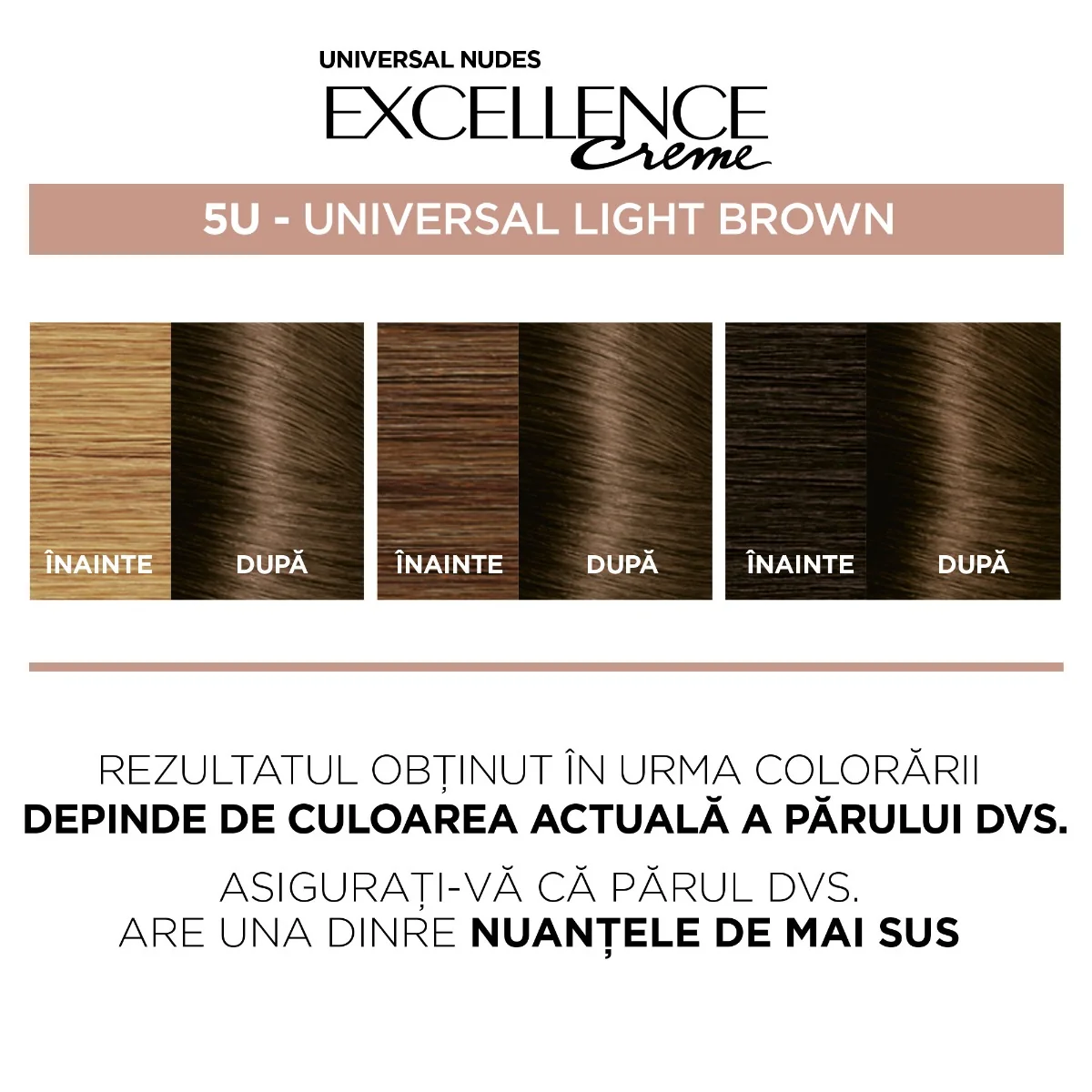 Vopsea de par permanenta fara amoniac Excellence Universal Nudes 5U Light Brown, 192ml, L'Oreal Paris 