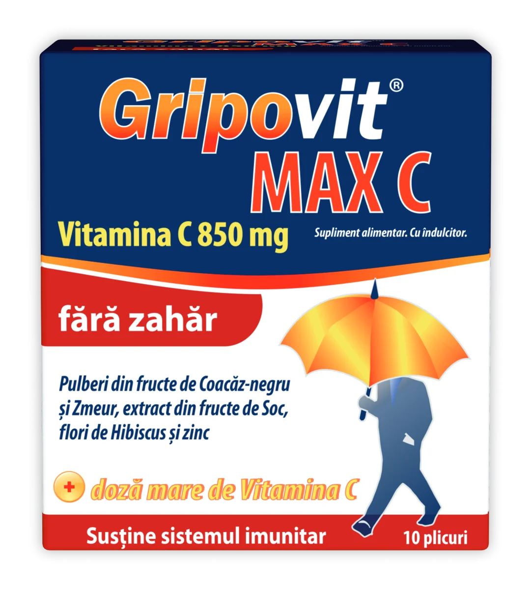 Gripovit Max C fara zahar, 10 plicuri, Zdrovit