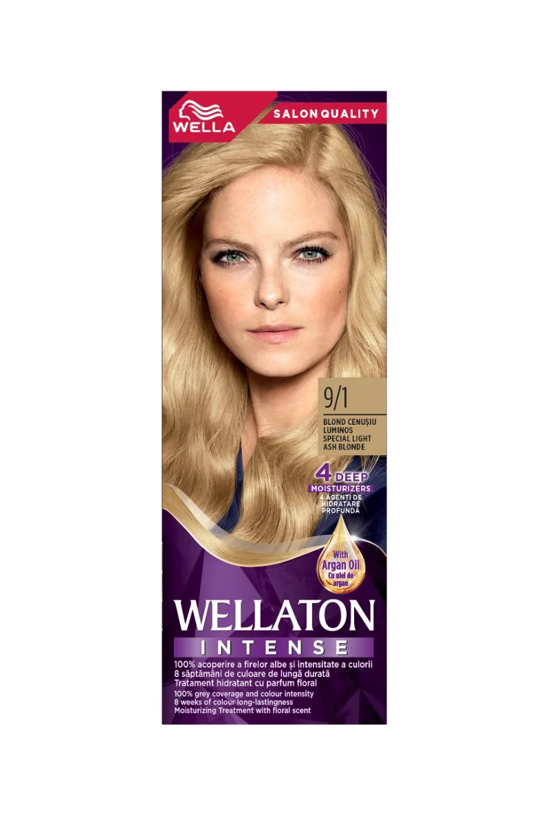 Vopsea de par permanenta Blond Cenusiu Luminos 9.1 Wellaton, 110ml, Wella 