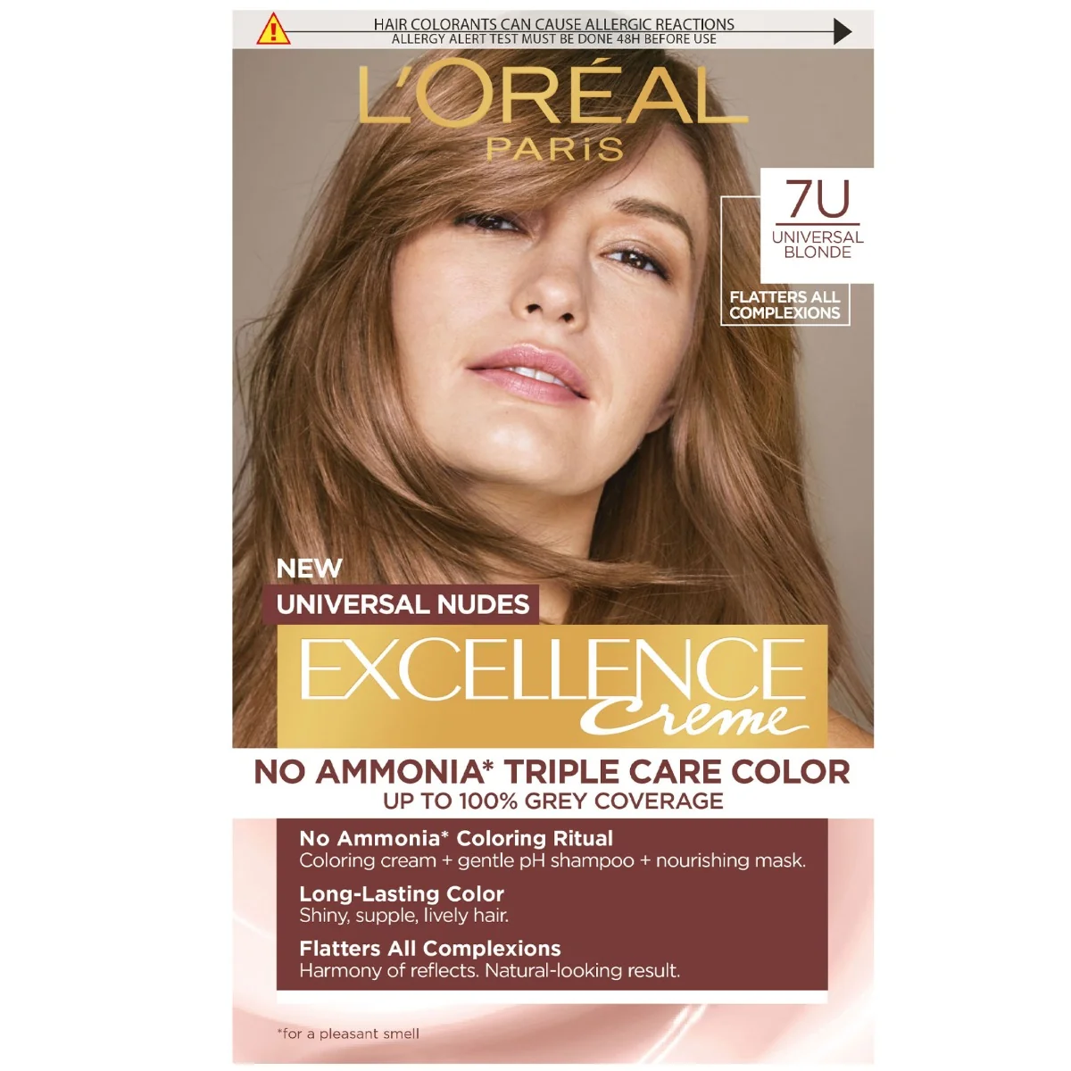 Vopsea de par permanenta fara amoniac Excellence Universal Nudes 7U Blonde, 192ml, L'Oreal Paris 