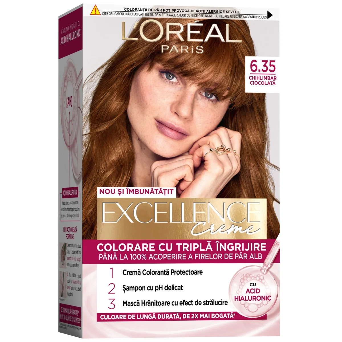 Vopsea de par permanenta Excellence Creme 6.35 Maro Ciocolata, 192ml, L'Oreal Paris 