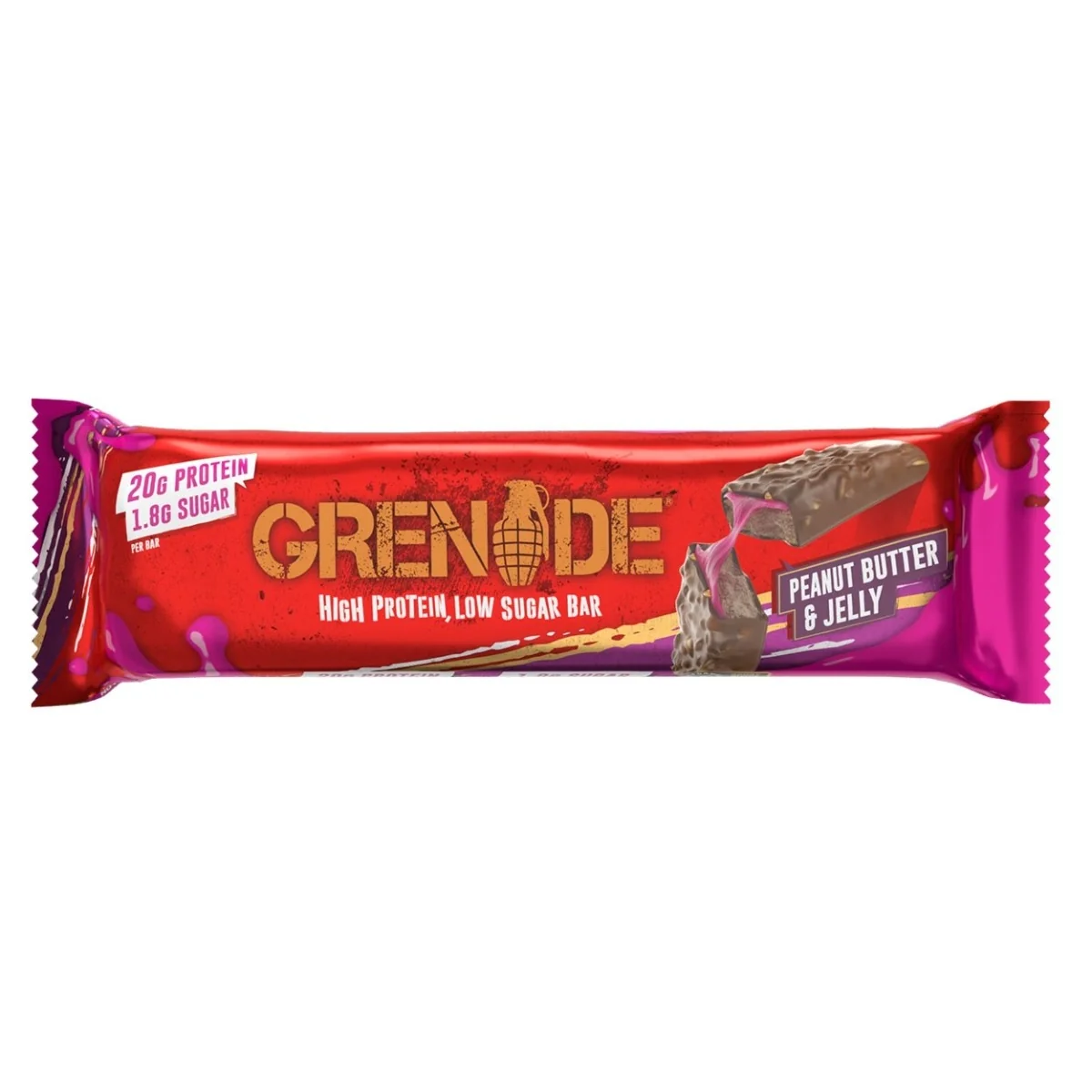 Baton proteic cu aroma de unt de arahide si jeleu, 60g, Grenade