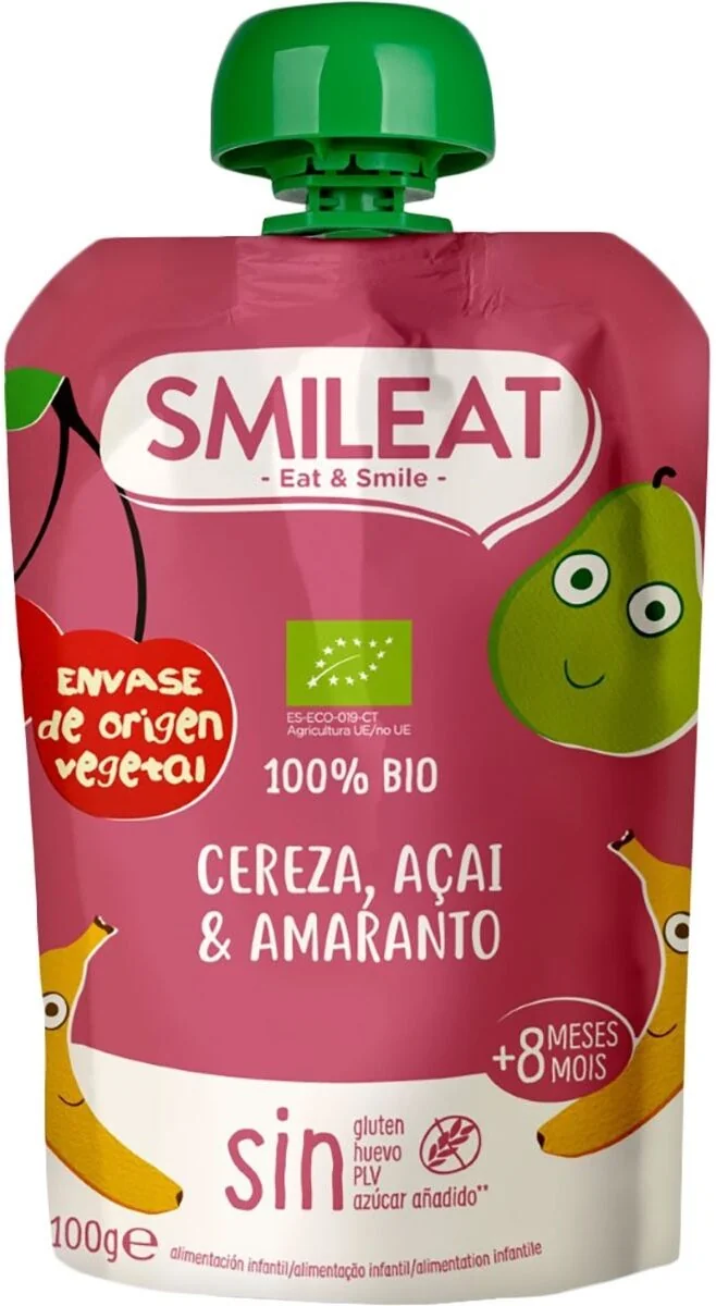 Piure din cirese & acai si amaranth +8 luni Bio, 100g, Smileat