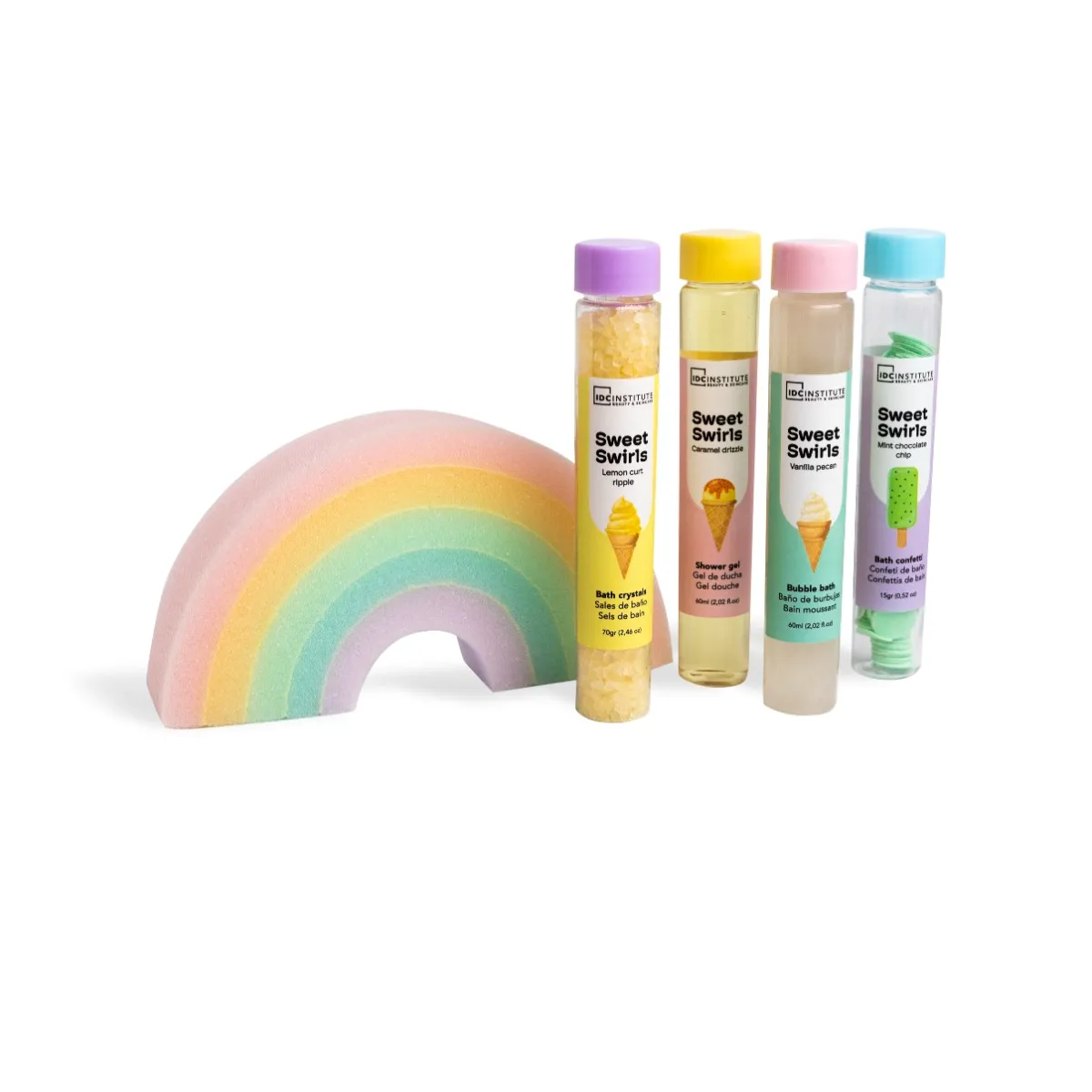 Set pentru ingrijire completa baie Rainbow Sweet Swirls, IDC Institute 