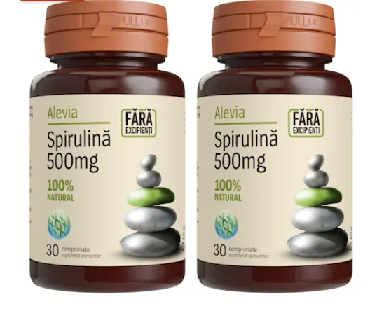 Pachet Spirulina 500mg 1+1 Gratuit, 2 x 30 comprimate, Alevia