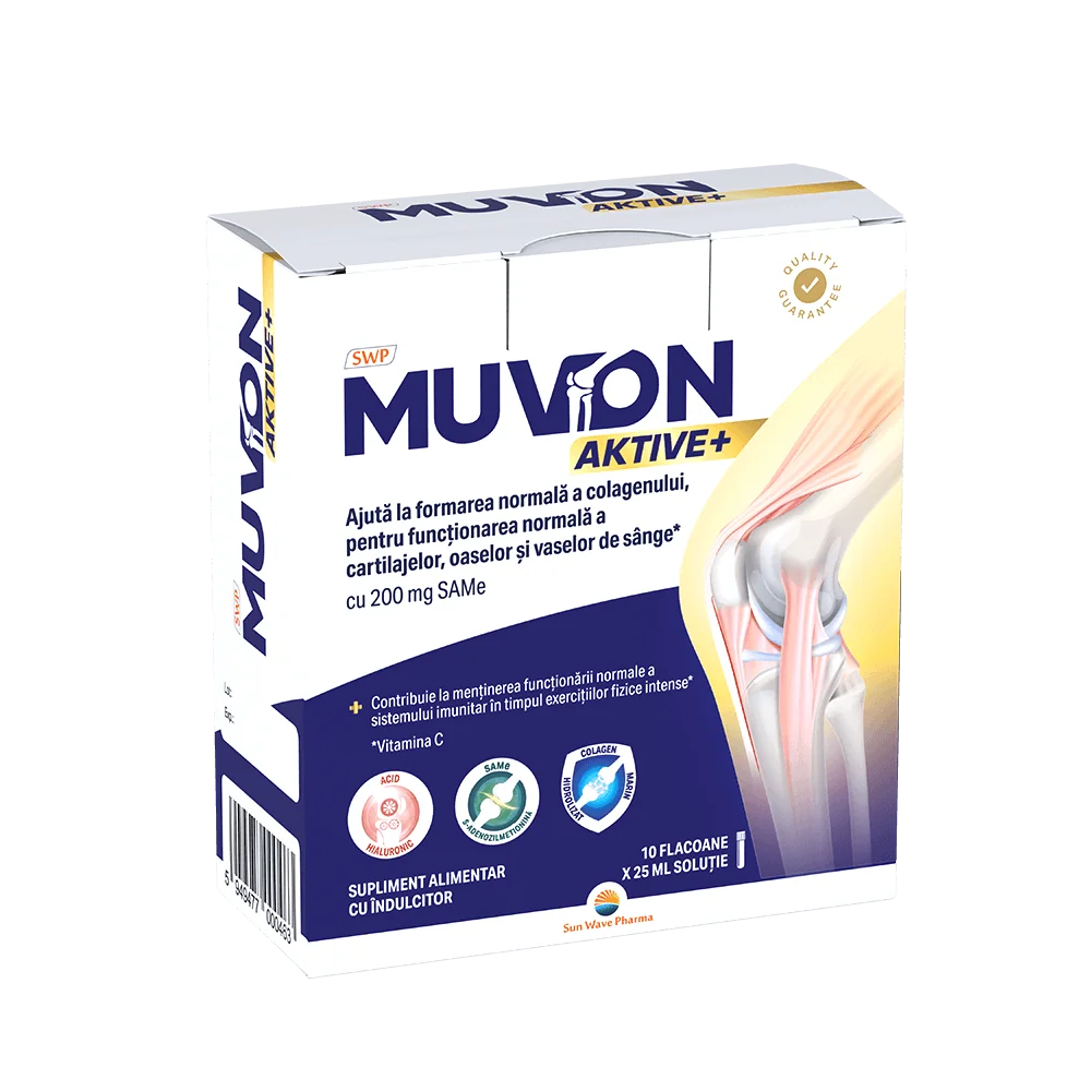 Supliment alimentar pentru articulatii Muvon Aktive Plus, 10 fiole, Sun Wave Pharma