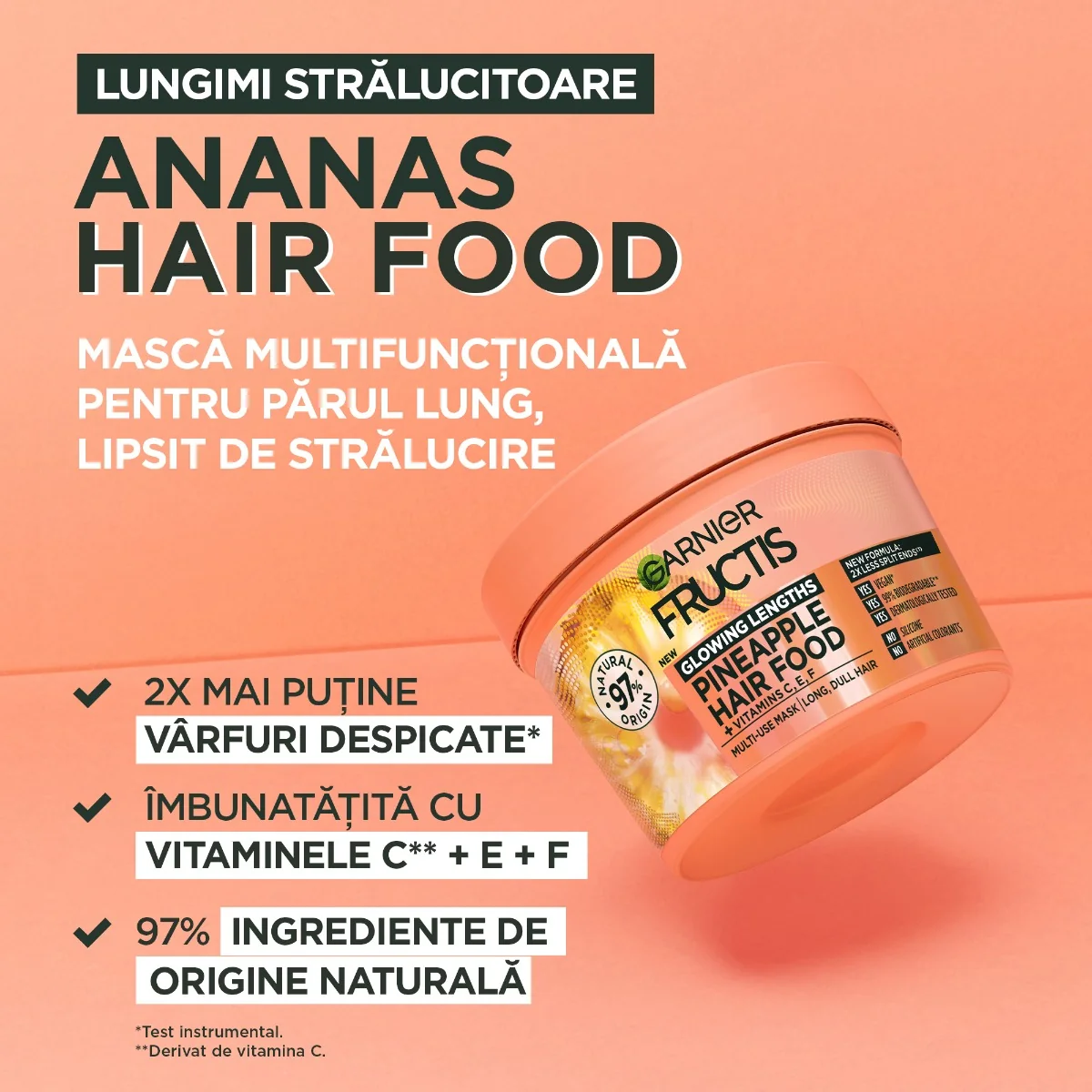 Masca nutritiva pentru parul lung si lipsit de stralucire Hair Food Ananas, 390ml, Fructis 