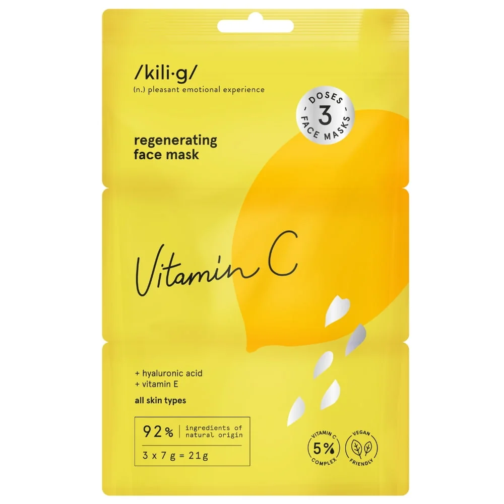 Set masti faciale regenerante cu vitamina C si acid hialuronic, 3 x 7 ml, Kilig