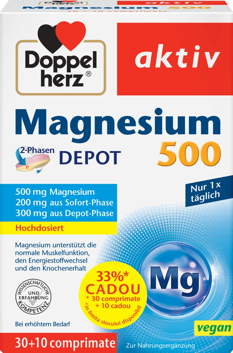 Pachet Aktiv Magneziu 500, 30 + 10 comprimate, Doppelherz 