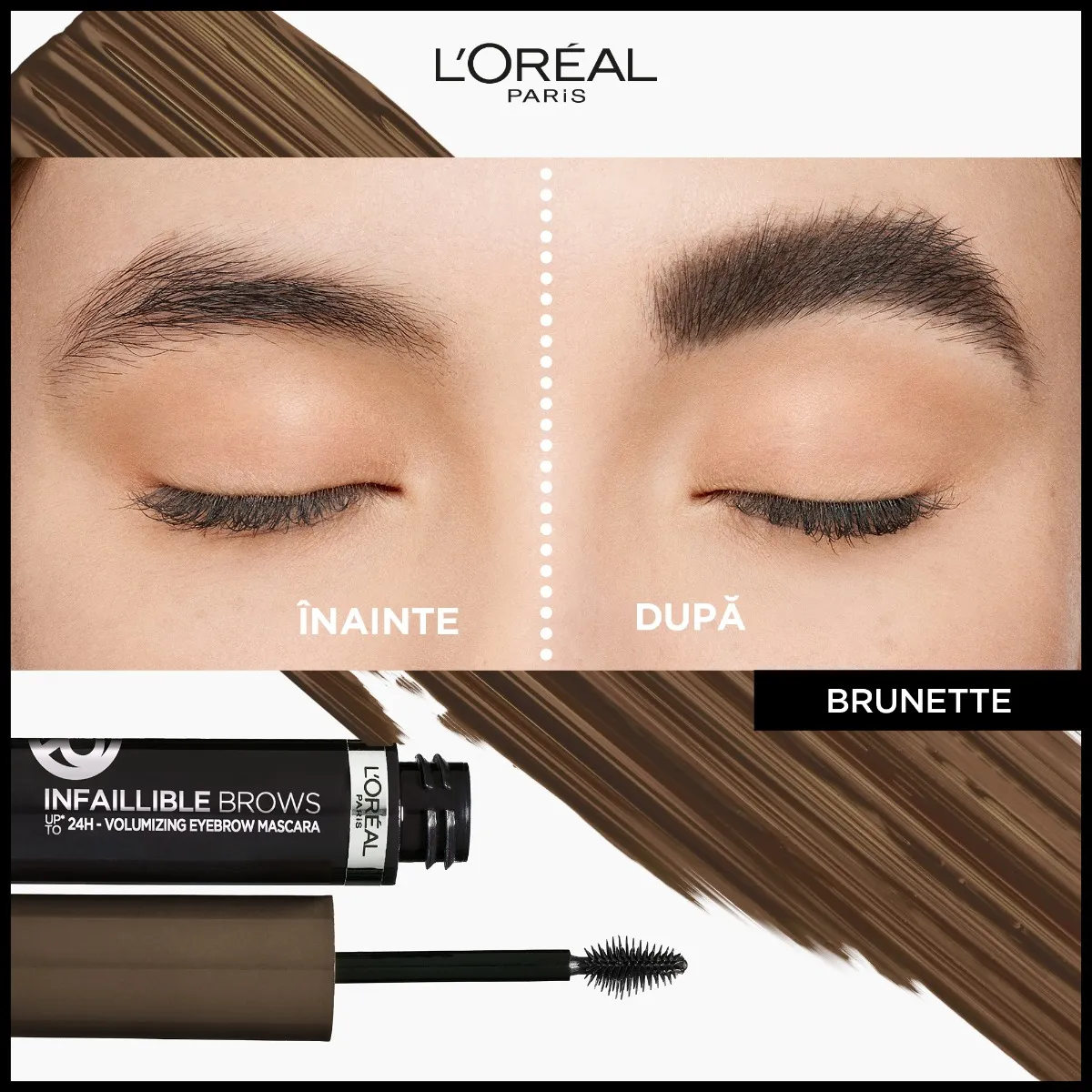 Mascara pentru sprancene cu efect de volum Infaillible 24H Brunette, 4.9ml, L'Oreal Paris 