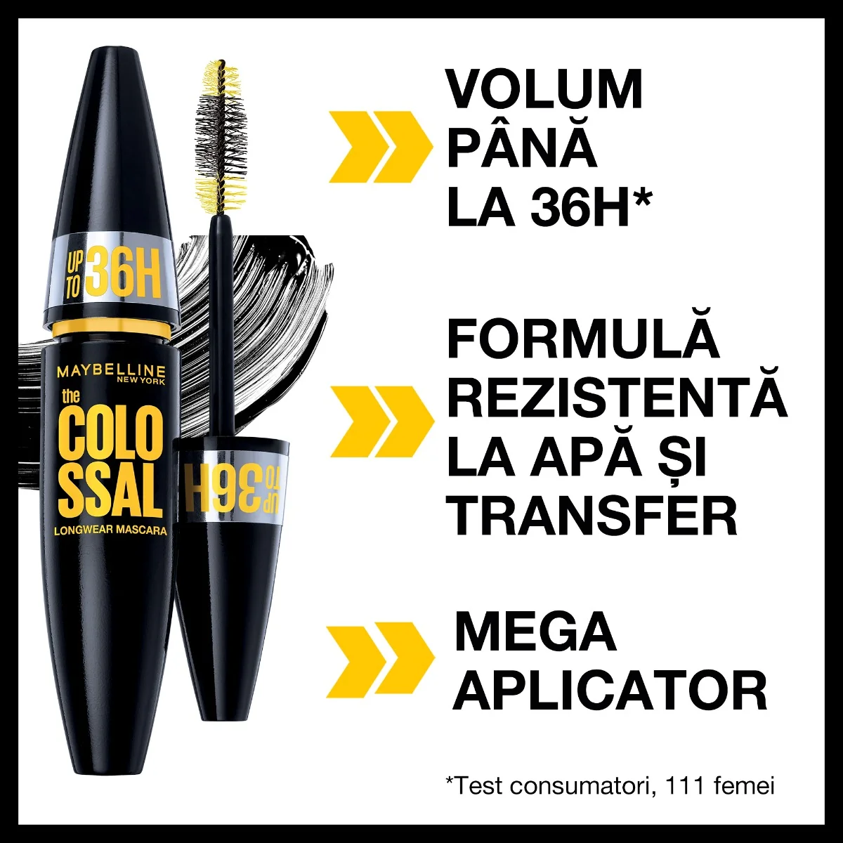 Mascara pentru volum The Colossal 36H Waterproof, 10.7ml, Maybelline 