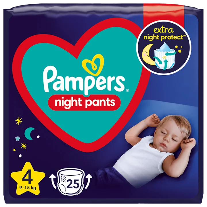 Scutece-chilotel de noapte Night Pants Marimea 4 pentru 9-15 kg, 25 bucati, Pampers