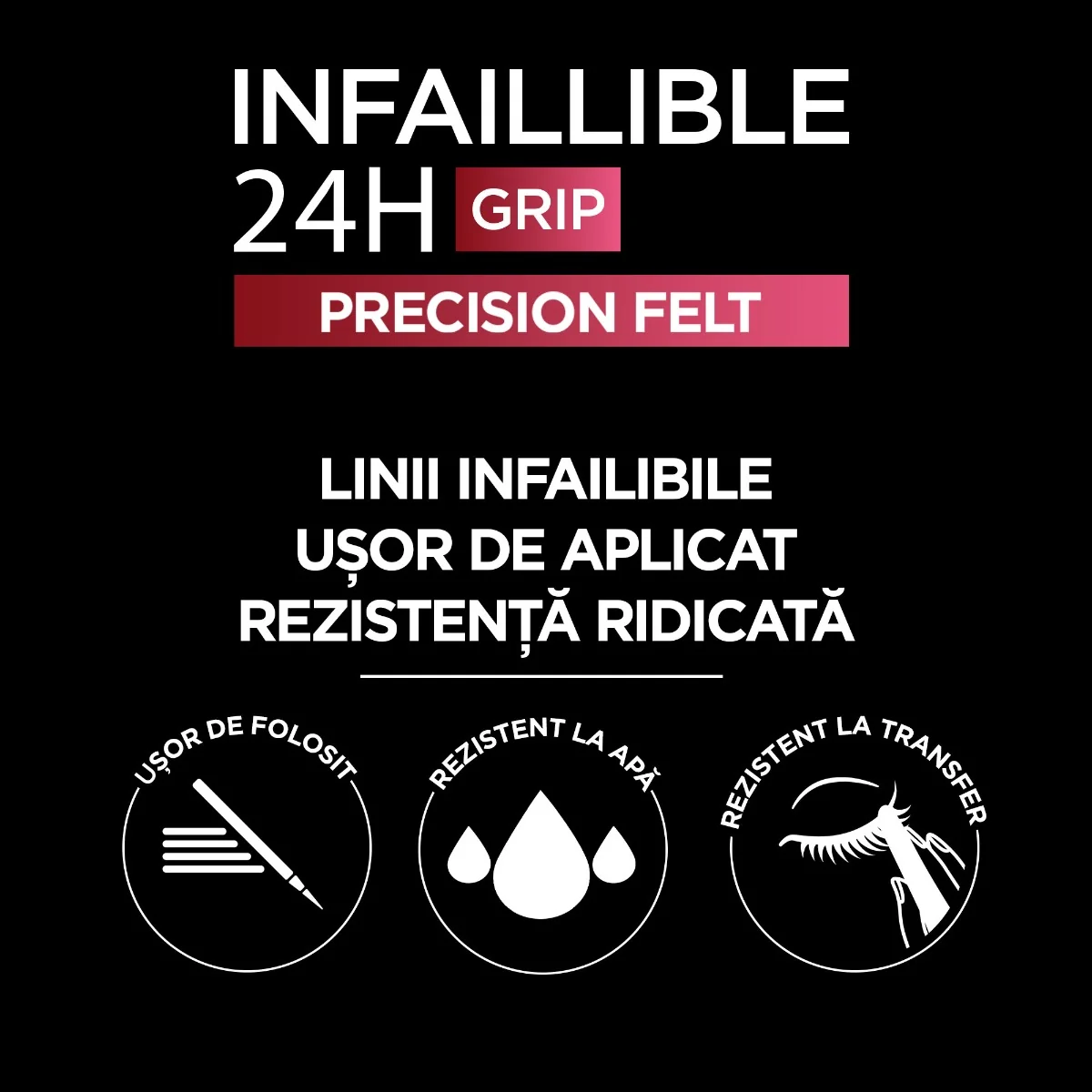 Tus lichid tip carioca Infaillible 30H Grip Precision Felt 01 Black, 4ml, L'Oreal Paris 