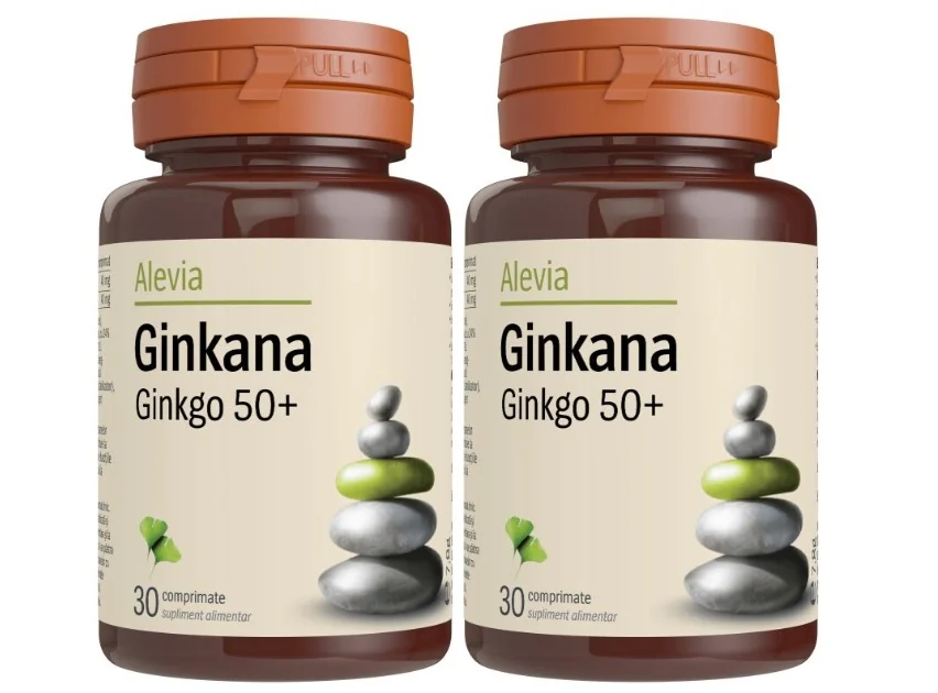 Pachet Ginkana Ginkgo 50+ 1+1 Gratis, 2 x 30 comprimate, Alevia