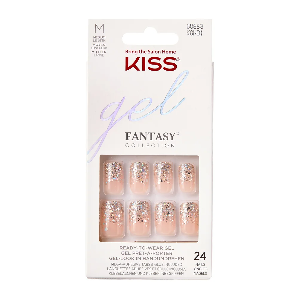 Unghii false Gel Fantasy Glitter Fanciful Medium Squoval, 24 bucati, Kiss 