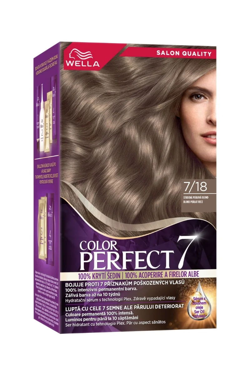 Vopsea de par permanenta Blond Perlat Rece 7/18 Color Perfect, 135ml, Wella 