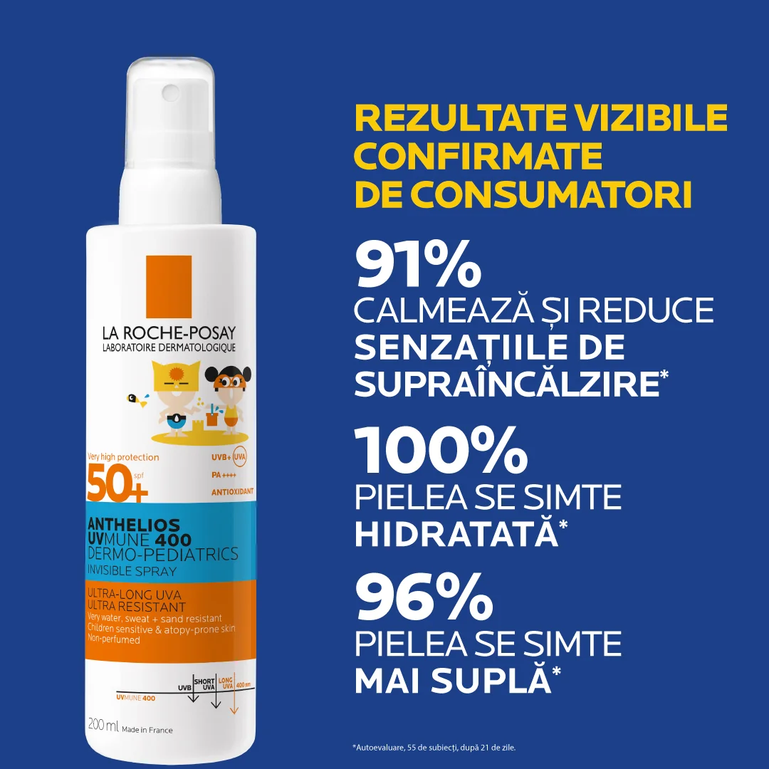 Spray cu protectie solara potrivit pentru pielea copiilor SPF50+ Anthelios UVMUNE400 Dermo-Pediatrics, 200ml, La Roche-Posay 