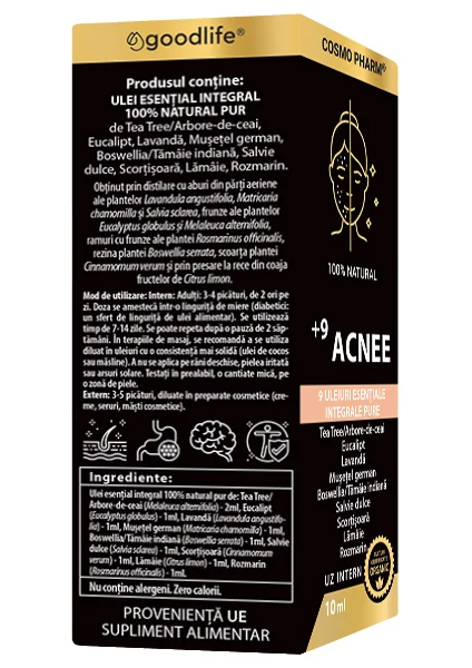 Mix de uleiuri esentiale +9 Acnee, 10ml, Cosmopharm 