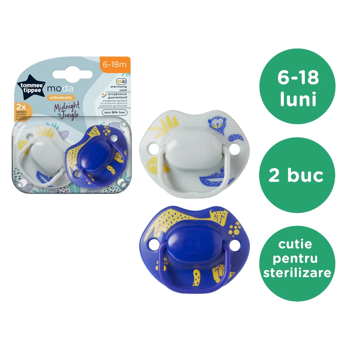 Suzeta ortodontica pentru 6-18 luni Moda Alb/Albastru, 2 bucati, Tommee Tippee 