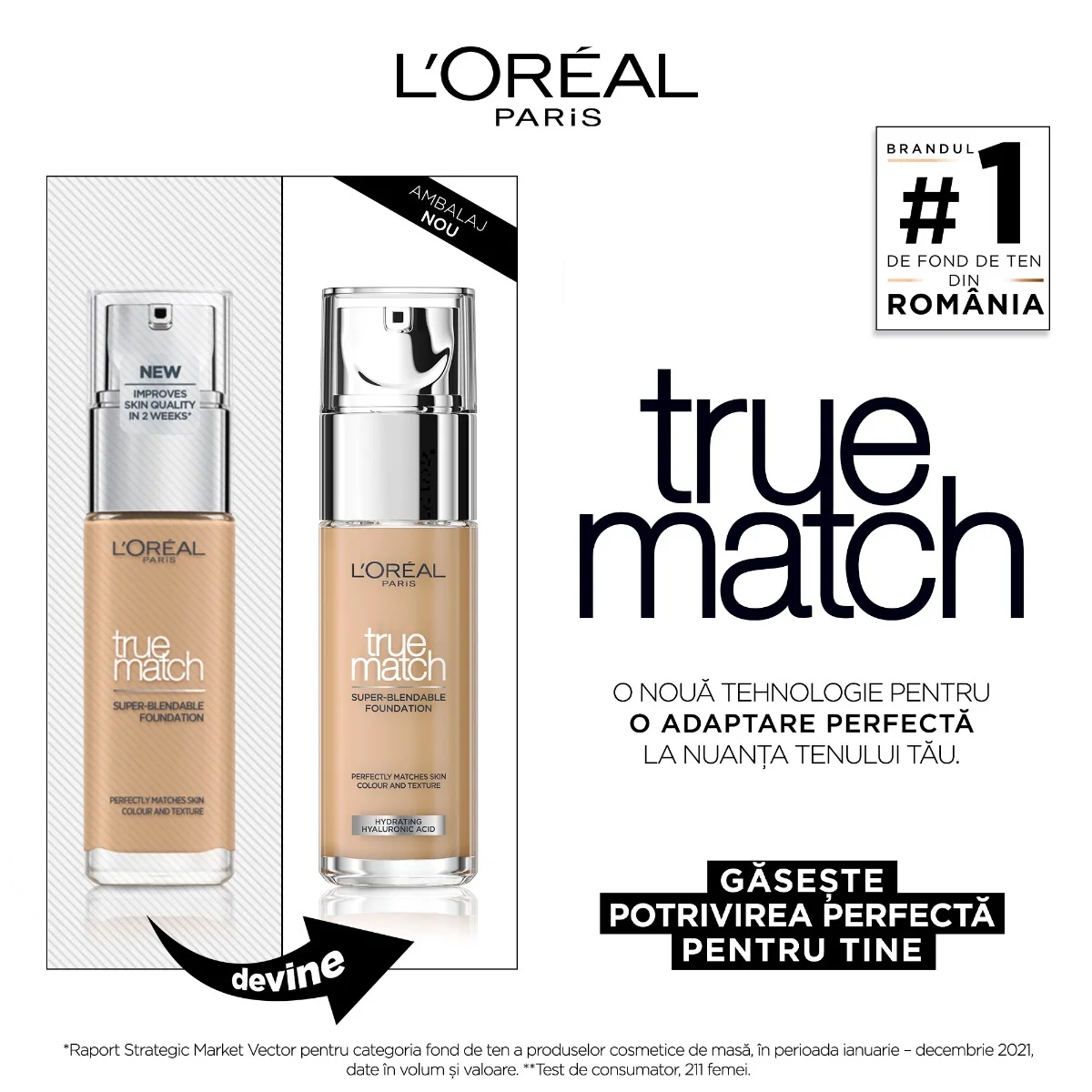 Fond de ten infuzat cu acid hialuronic True Match 3R/3C Rose Beige, 30ml, L'Oreal Paris 