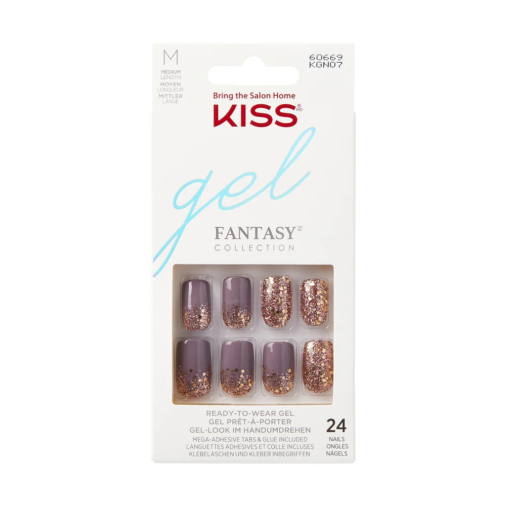 Unghii false Gel Fantasy Glitter Krush Hour Medium Squoval, 24 bucati, Kiss