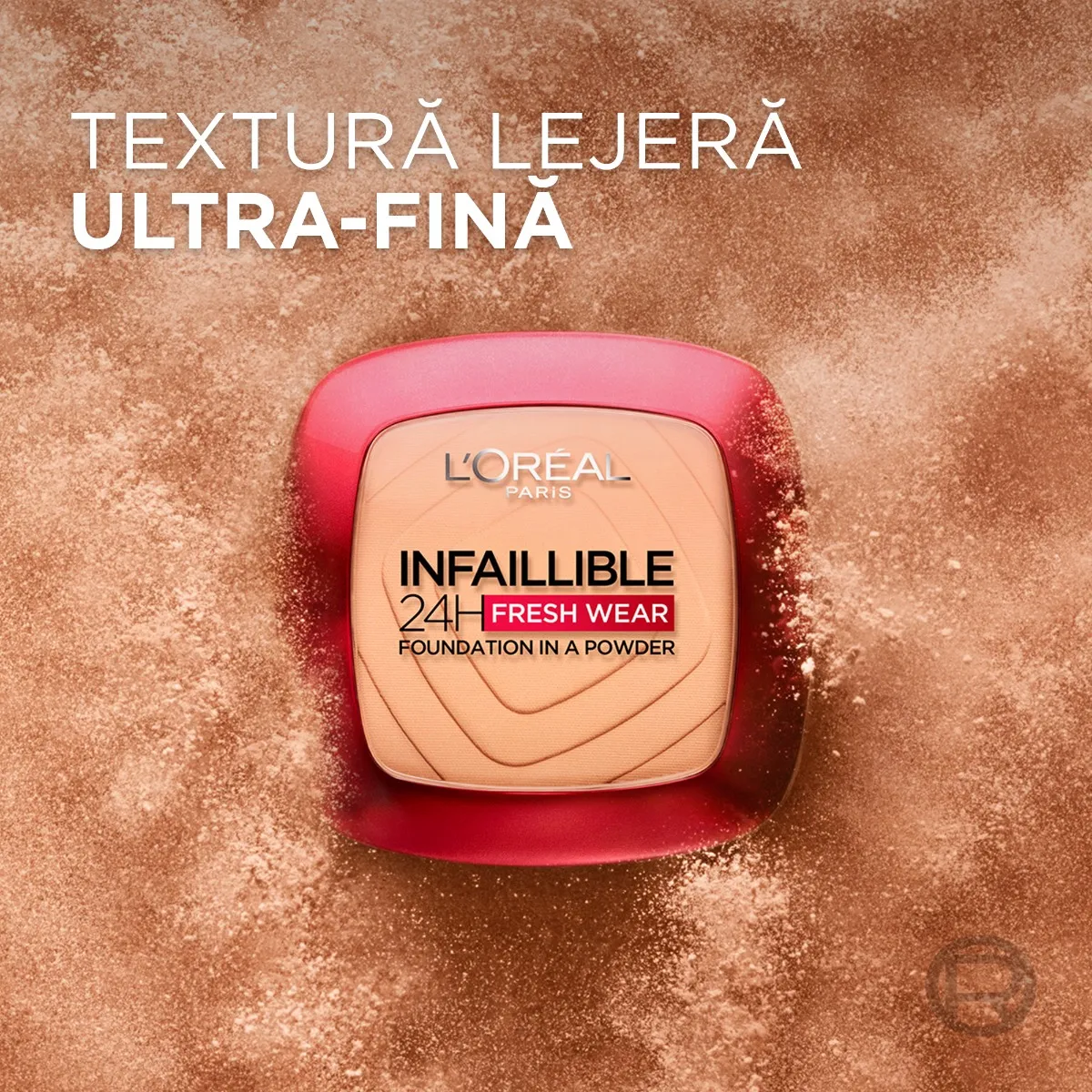 Pudra compacta Infaillible 24h Fresh Wear Rose Sand 180, 9g, L'Oreal Paris 