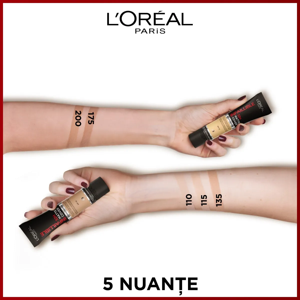 Fond de ten mat Infaillible 32H Matte Cover 135 Warm Undertone, 30ml, L'Oreal Paris 