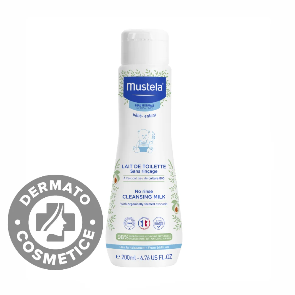 Lapte de curatare fara clatire pentru piele normala, 200ml, Mustela