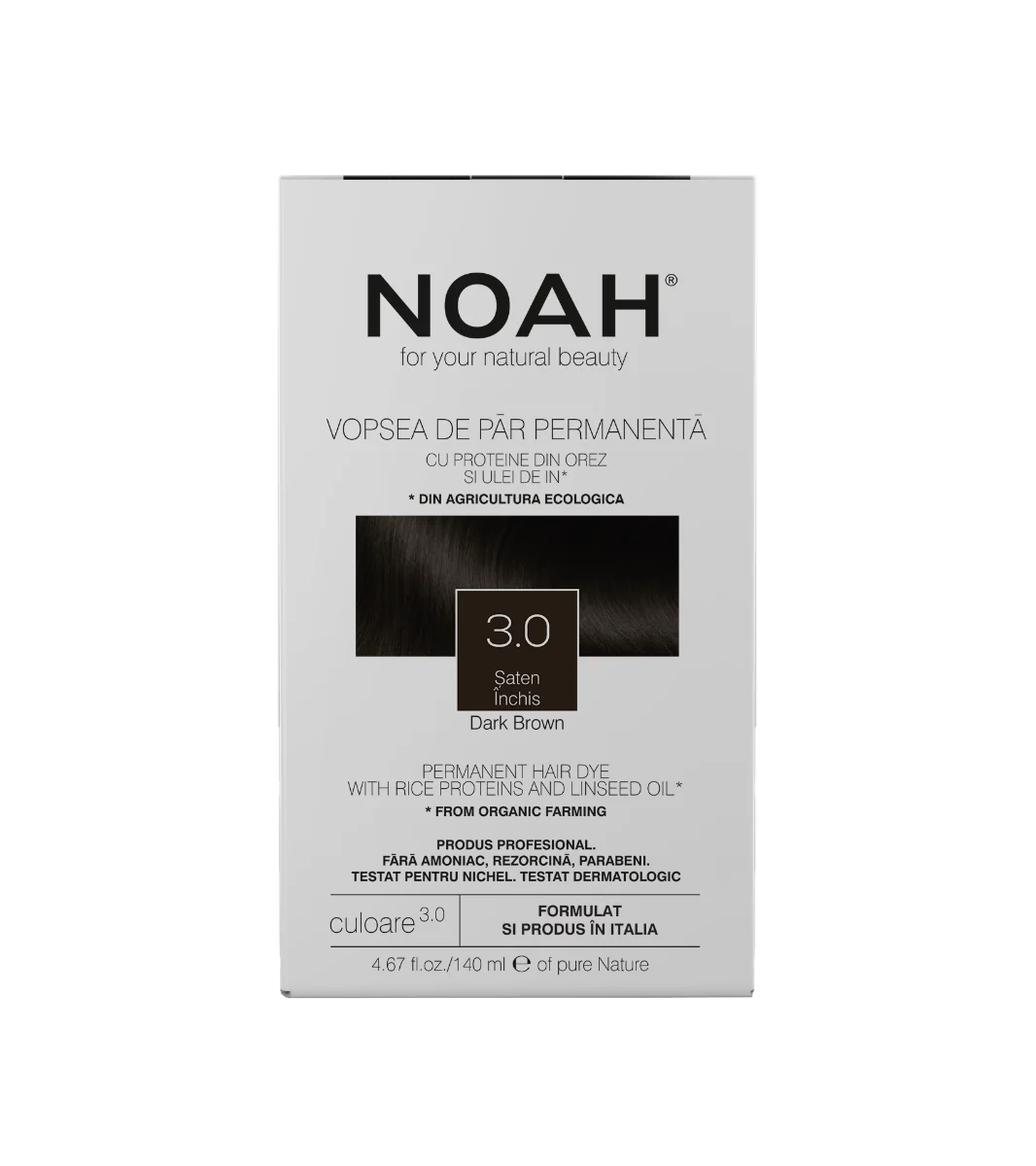 Vopsea de par naturala Saten inchis (3.0), 140ml, Noah