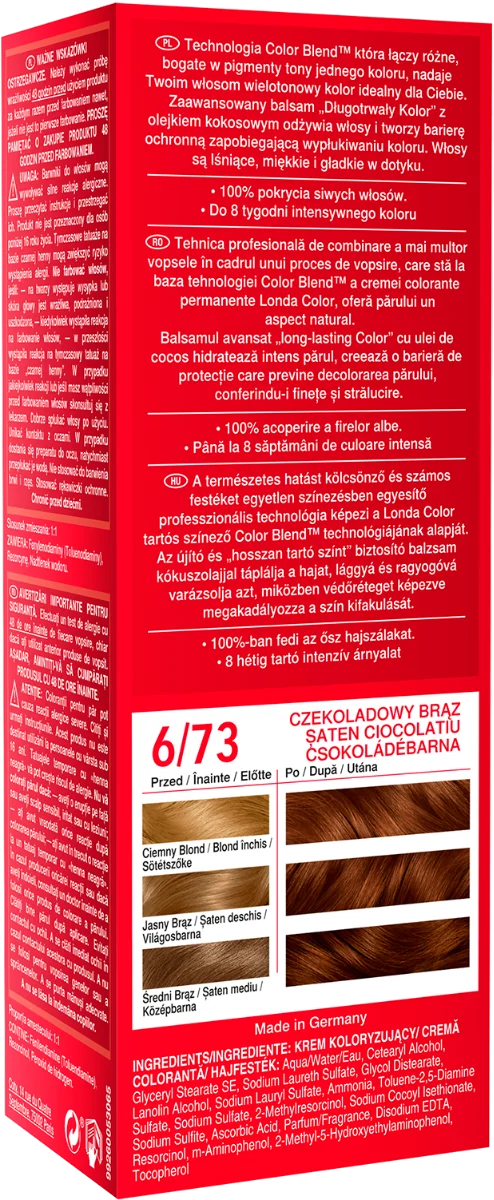 Vopsea de par permanenta 6/73 Saten Ciocolatiu, 110ml, Londa Professional 