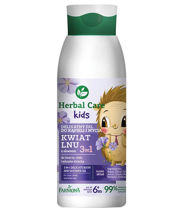 Gel delicat pentru baie si dus cu floare de in si aloe Herbal Care Kids, 400ml, Farmona