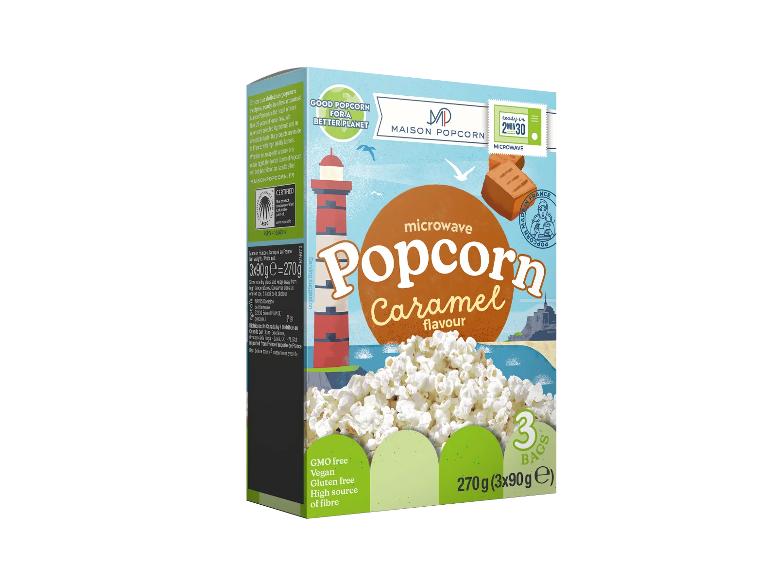 Popcorn pentru microunde cu aroma de caramel, 3 x 90g, Maison Popcorn