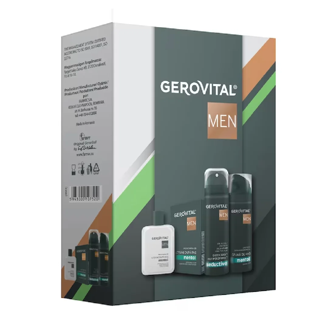 Pachet Gerovital Men Spuma de ras, 200ml + Lotiune dupa ras, 100ml + Deodorant Antiperspirant 150ml, Gerovital