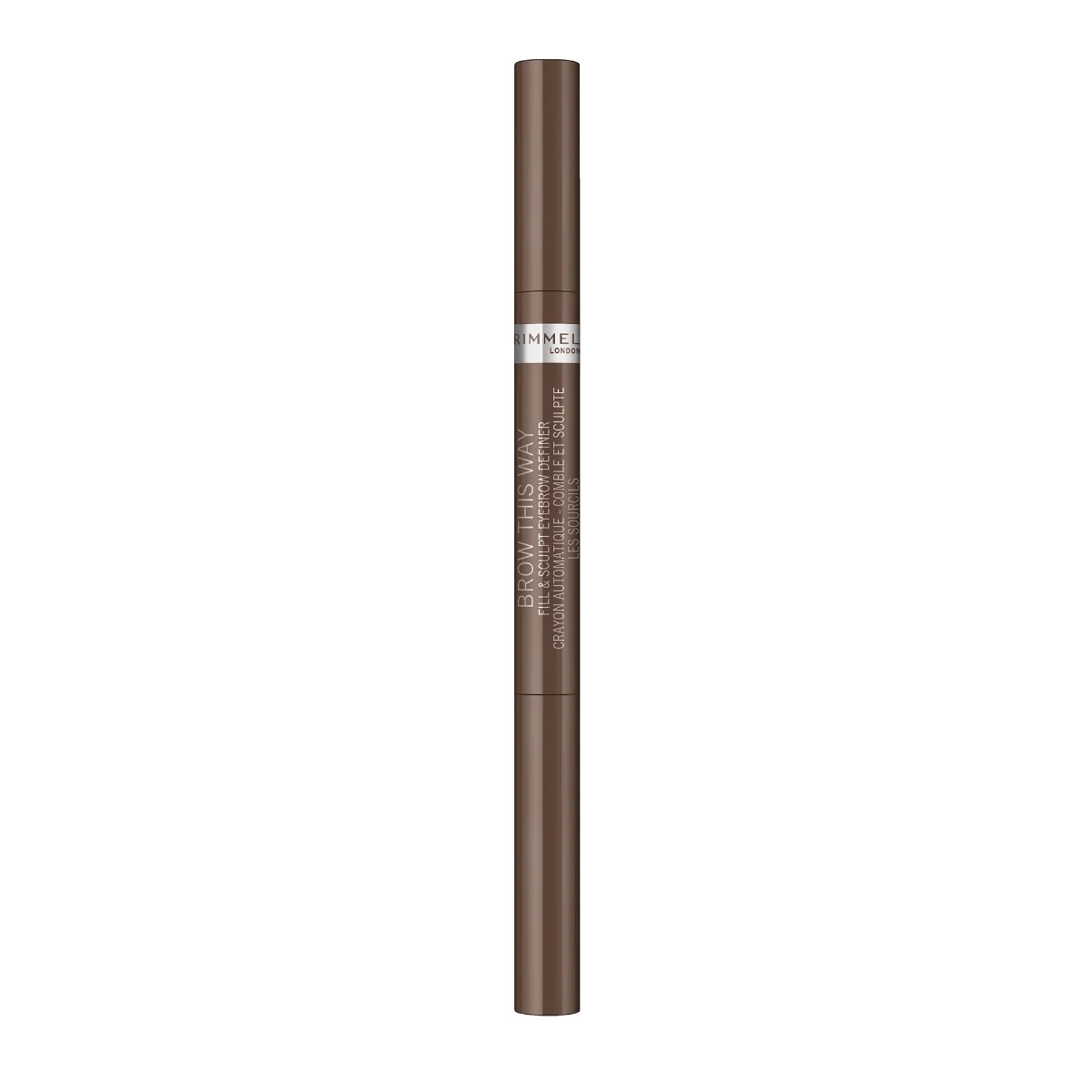 Creion pentru sprancene automatic Brow This Way 2-in-1 002 Medium Brown, 0.25g, Rimmel London