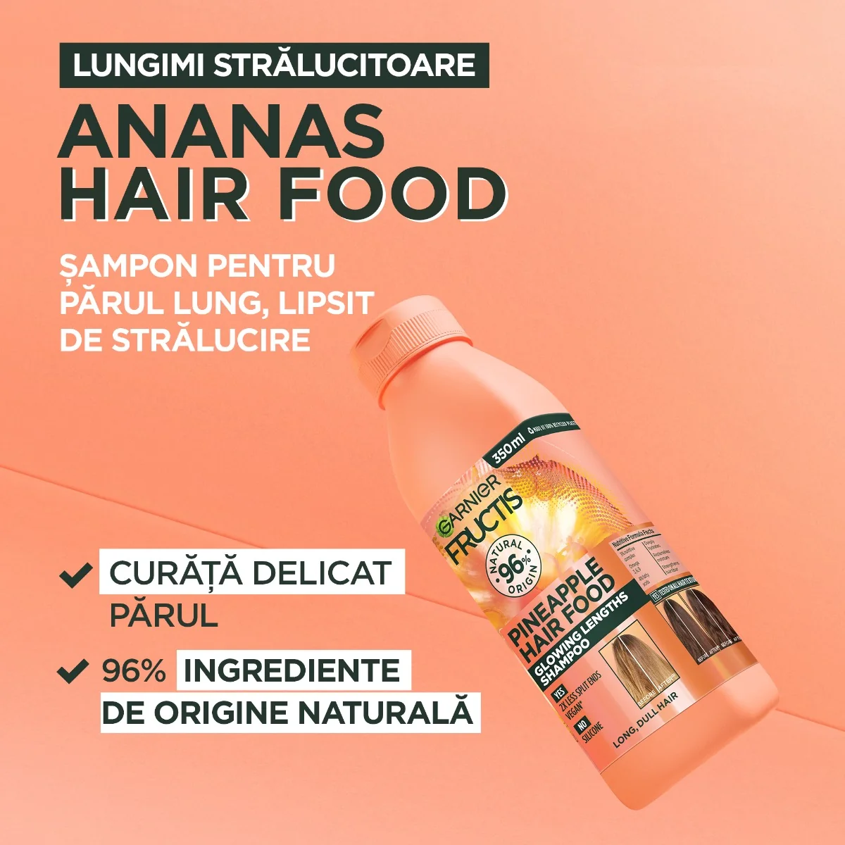 Sampon pentru stralucire si volum Hair Food Ananas, 350ml, Fructis 