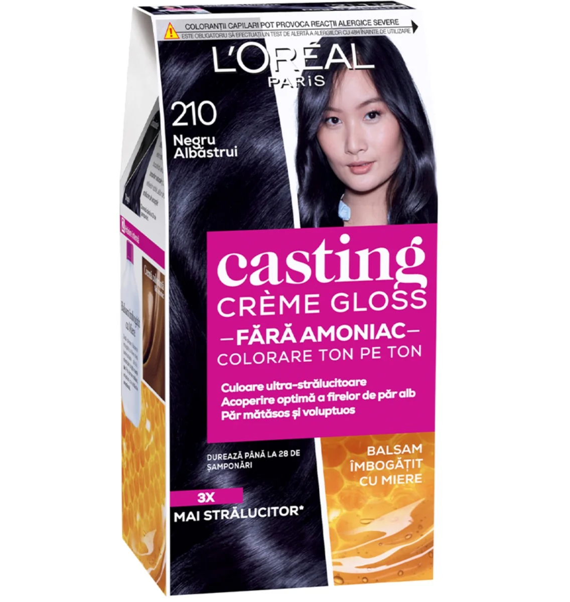 Vopsea de par semi-permanenta fara amoniac Casting Creme Gloss 210 Negru Albastrui, 180ml, L'Oreal Paris 