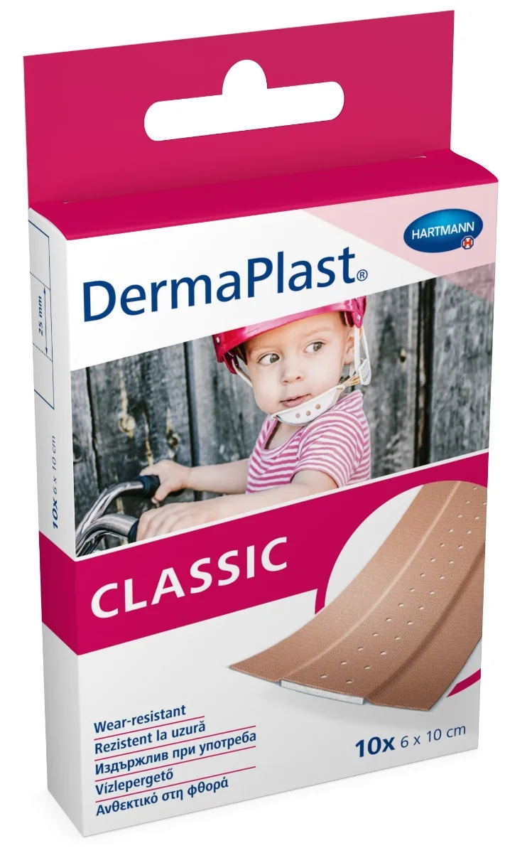 Plasturi cu suport textil, 6 x 10 cm, 10 buc, Dermaplast