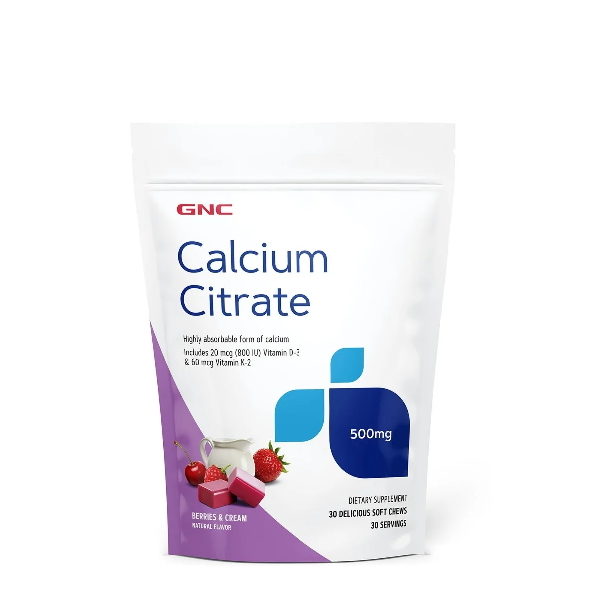 Calciu citrat caramele cu aroma naturala de fructe de padure si frisca, 30 caramele, GNC