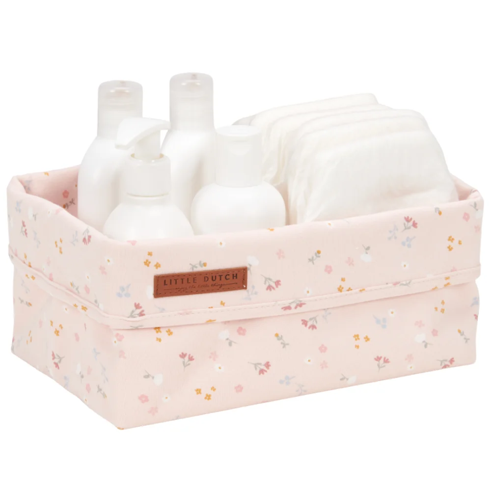 Cos de depozitare din bumbac Little Pink Flowers, 1 bucata, Little Dutch 