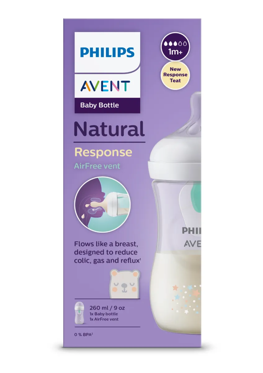 Biberon anti-colici model ursulet pentru +1 luni Natural Response SCY673/82, 260ml, Philips Avent 