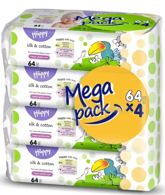 Servetele umede Happy Silk & Cotton, 4 x 64 bucati, Bella Baby