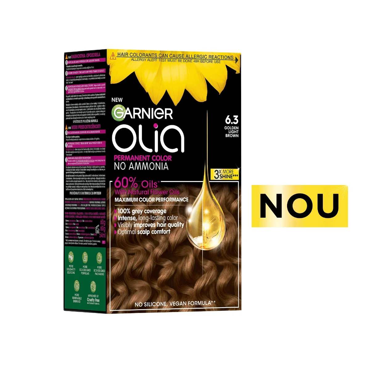 Vopsea de par permanenta fara amoniac 6.3 Golden Light Brown Olia, 174ml, Garnier 