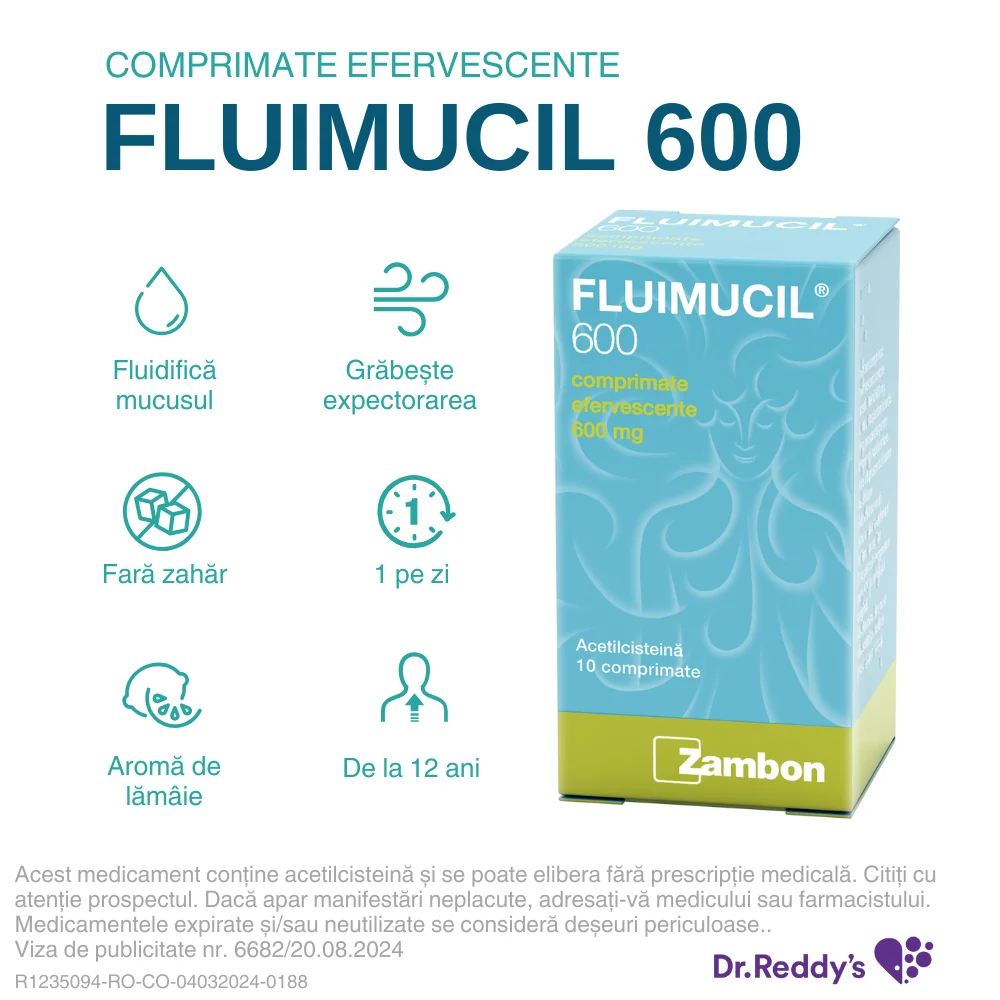 Fluimucil 600 mg, 10 comprimate efervescente, Zambon 