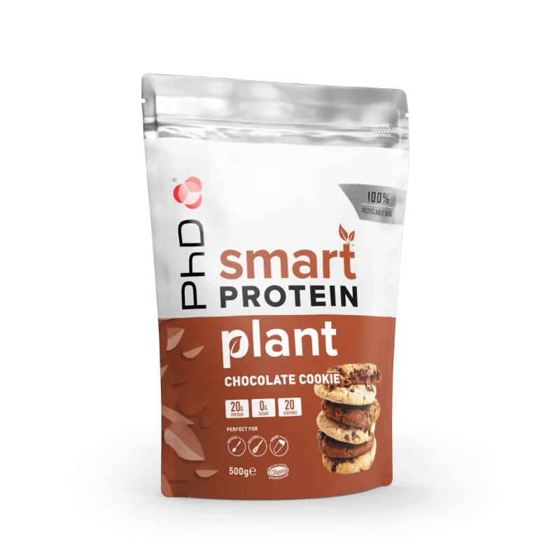 Pudra de proteine vegetale cu aroma de ciocolata cu biscuiti Smart Protein Plant, 500g, PhD