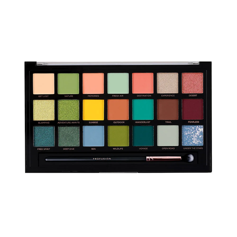 Paleta de farduri vegane cu 21 nuante Adventurous + Pensula, Profusion Cosmetics 