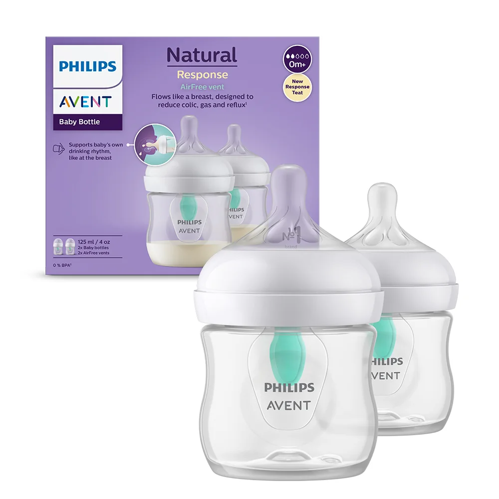 Set biberoane anti-colici pentru +0 luni SCY670/02 Natural Response, 2x125ml, Philips Avent