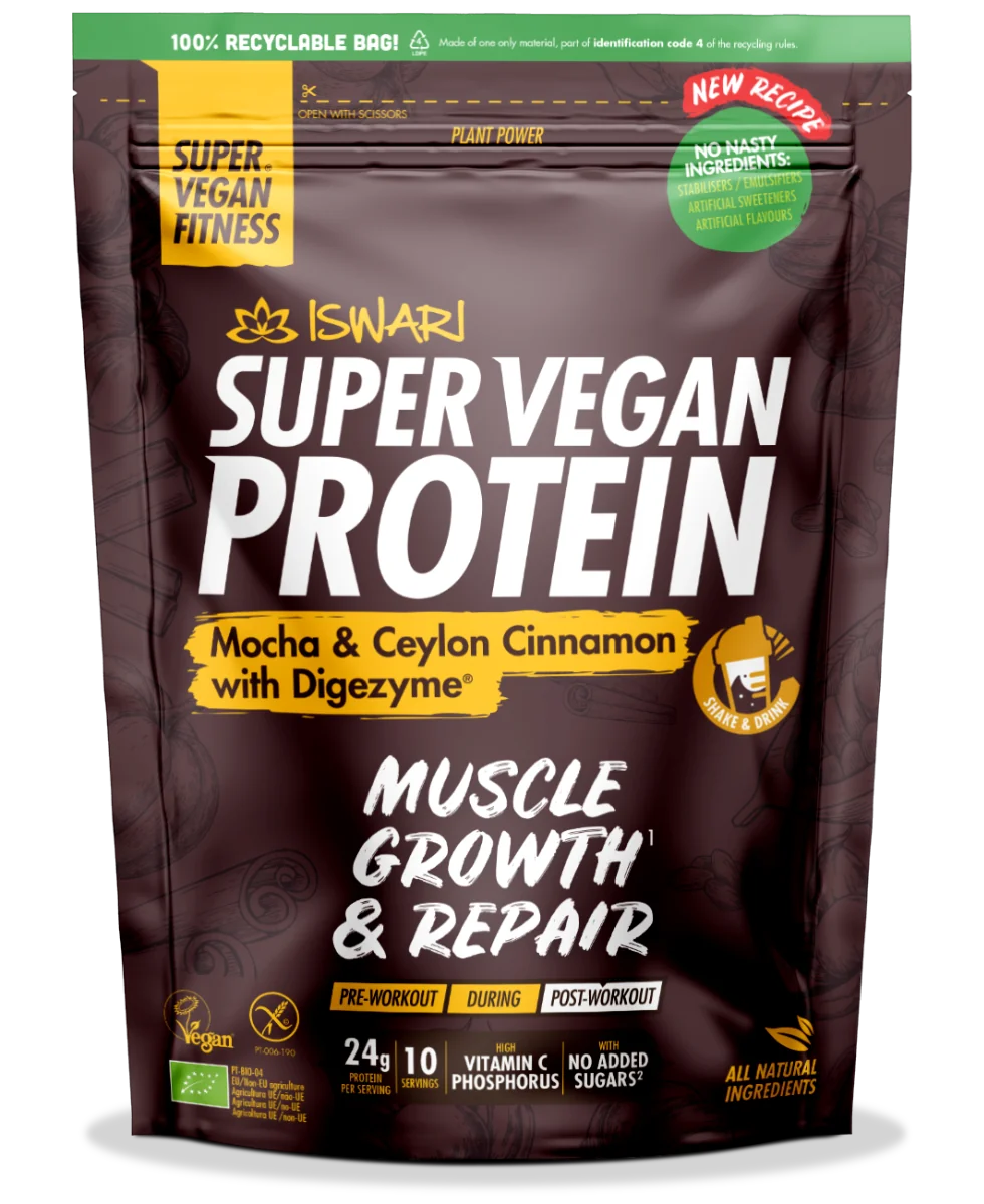 Proteina Super Vegana bio mocha si scortisoara de ceylon cu DigeZyme, 400g, Iswari 